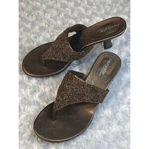 Flexi Sole Island Size 7.5 Kitten Heel Sandals Bronze Beaded Detailing